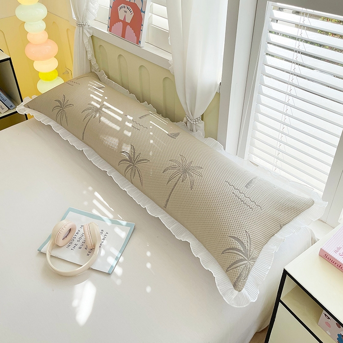 91家纺网 家纺一手货源 找家纺 雨彤家纺 2025新款冰豆豆蕾丝花边双人长枕套单品枕套枕套单件 一帆风顺-咖