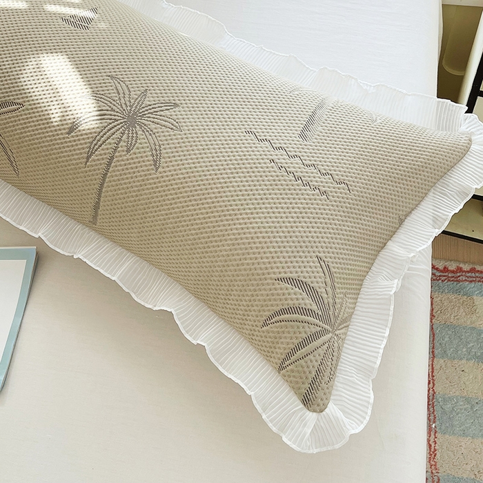 91家纺网 家纺一手货源 找家纺 雨彤家纺 2025新款冰豆豆蕾丝花边双人长枕套单品枕套枕套单件 一帆风顺-咖