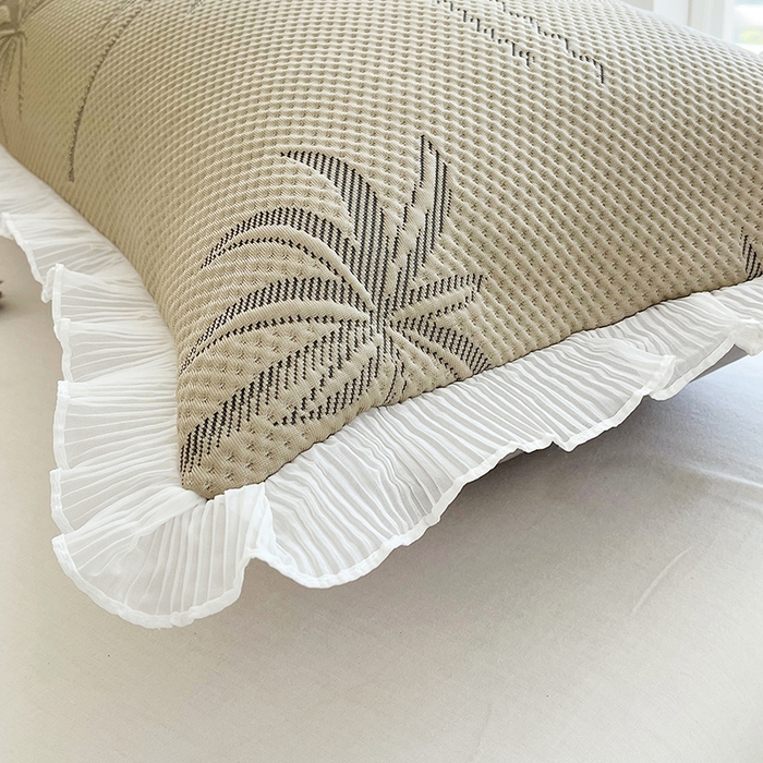 91家纺网 家纺一手货源 找家纺 雨彤家纺 2025新款冰豆豆蕾丝花边双人长枕套单品枕套枕套单件 一帆风顺-咖