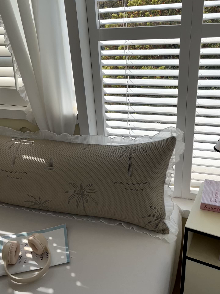 91家纺网 家纺一手货源 找家纺 雨彤家纺 2025新款冰豆豆蕾丝花边双人长枕套单品枕套枕套单件 一帆风顺-咖