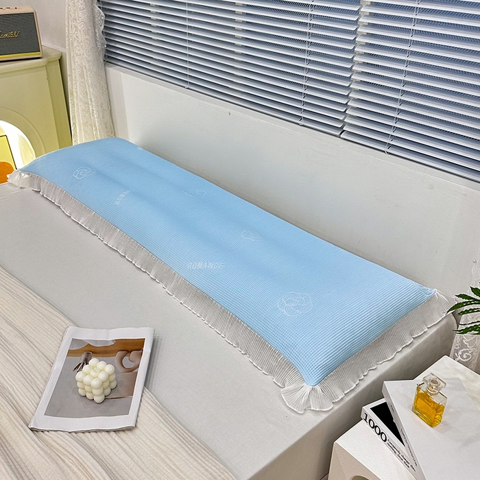 91家纺网 家纺一手货源 找家纺 雨彤家纺 2025新款冰豆豆蕾丝花边双人长枕套单品枕套枕套单件 山茶花-冰雪兰