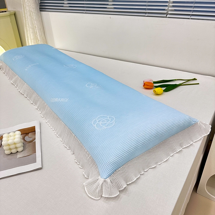 91家纺网 家纺一手货源 找家纺 雨彤家纺 2025新款冰豆豆蕾丝花边双人长枕套单品枕套枕套单件 山茶花-冰雪兰