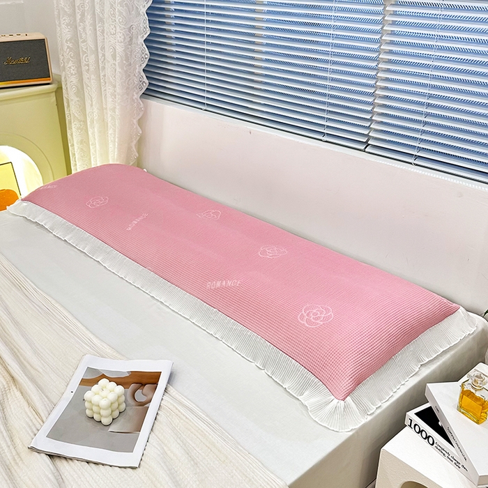 91家纺网 家纺一手货源 找家纺 雨彤家纺 2025新款冰豆豆蕾丝花边双人长枕套单品枕套枕套单件 山茶花-粉