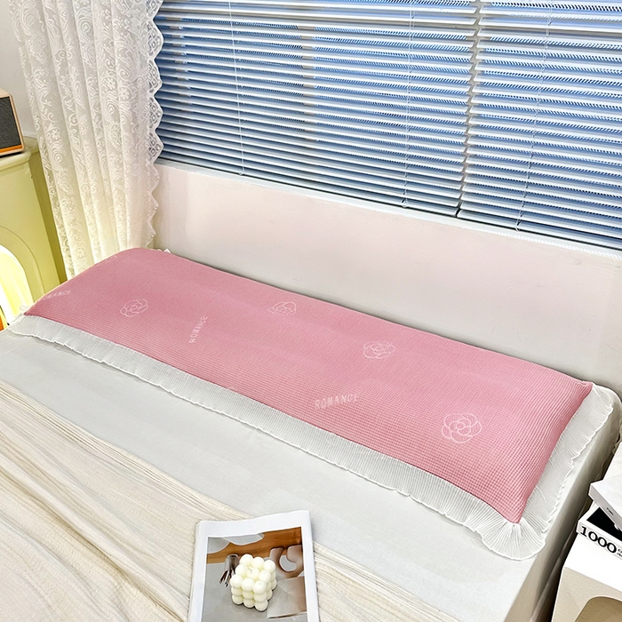 91家纺网 家纺一手货源 找家纺 雨彤家纺 2025新款冰豆豆蕾丝花边双人长枕套单品枕套枕套单件 山茶花-粉