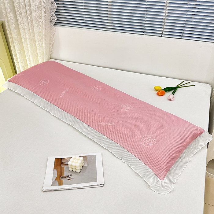 91家纺网 家纺一手货源 找家纺 雨彤家纺 2025新款冰豆豆蕾丝花边双人长枕套单品枕套枕套单件 山茶花-粉