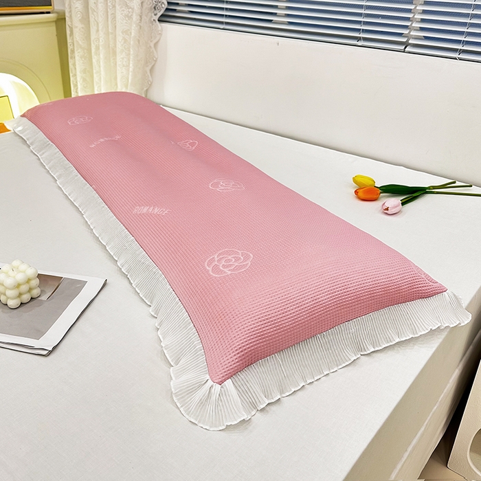 91家纺网 家纺一手货源 找家纺 雨彤家纺 2025新款冰豆豆蕾丝花边双人长枕套单品枕套枕套单件 山茶花-粉