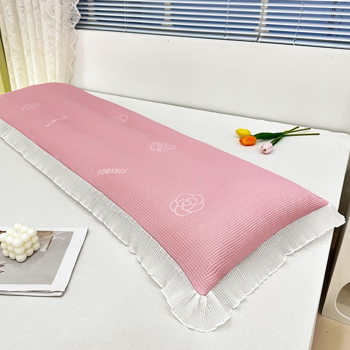 91家纺网 家纺一手货源 找家纺 雨彤家纺 2025新款冰豆豆蕾丝花边双人长枕套单品枕套枕套单件 山茶花-粉