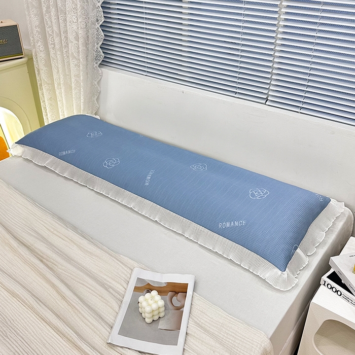 91家纺网 家纺一手货源 找家纺 雨彤家纺 2025新款冰豆豆蕾丝花边双人长枕套单品枕套枕套单件 山茶花-湖蓝