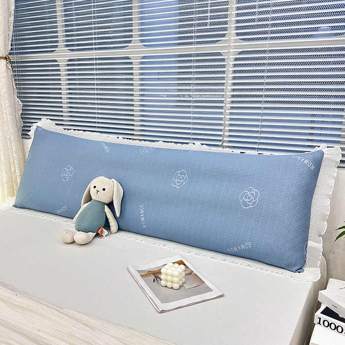 91家纺网 家纺一手货源 找家纺 雨彤家纺 2025新款冰豆豆蕾丝花边双人长枕套单品枕套枕套单件 山茶花-湖蓝