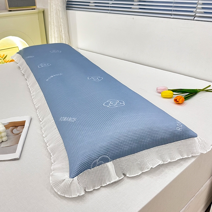 91家纺网 家纺一手货源 找家纺 雨彤家纺 2025新款冰豆豆蕾丝花边双人长枕套单品枕套枕套单件 山茶花-湖蓝