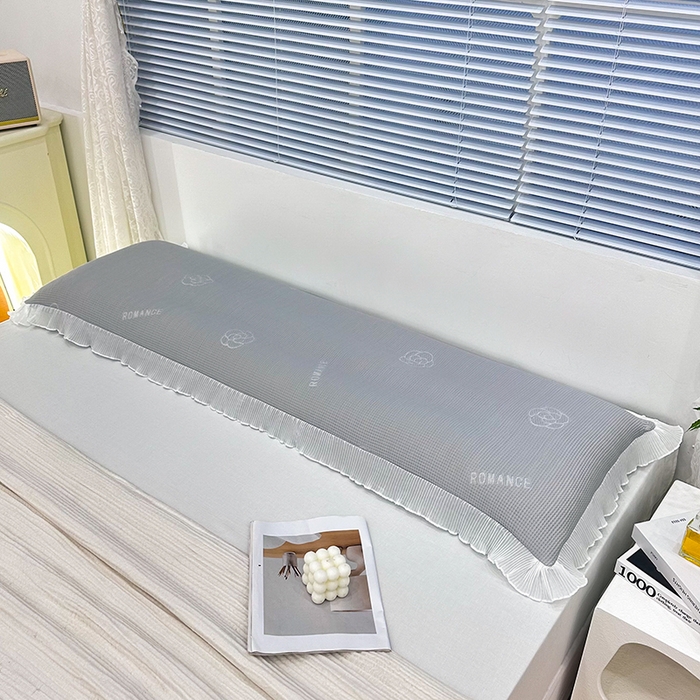 91家纺网 家纺一手货源 找家纺 雨彤家纺 2025新款冰豆豆蕾丝花边双人长枕套单品枕套枕套单件 山茶花-灰