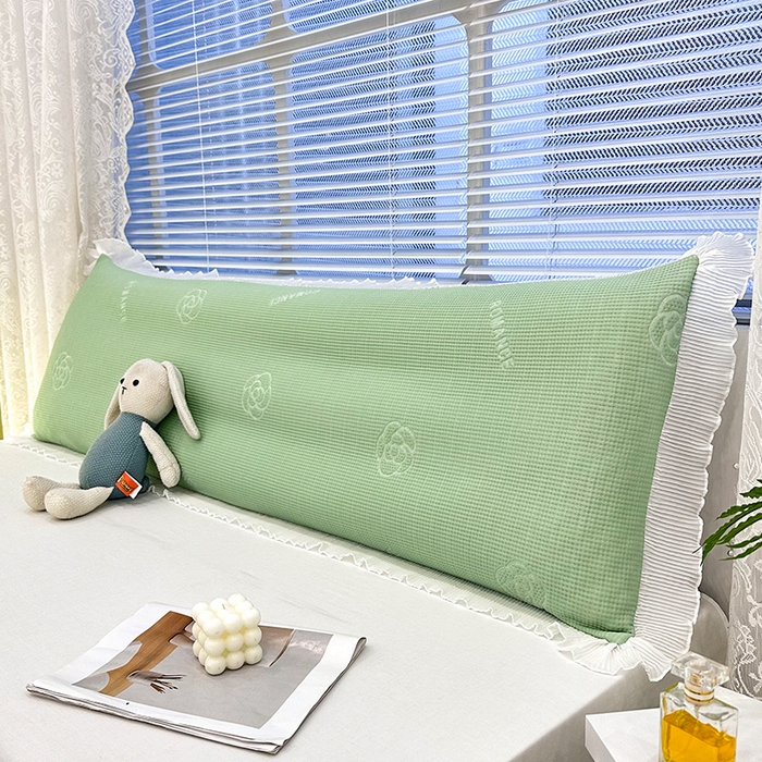 91家纺网 家纺一手货源 找家纺 雨彤家纺 2025新款冰豆豆蕾丝花边双人长枕套单品枕套枕套单件 山茶花-绿