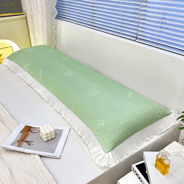 91家纺网 家纺一手货源 找家纺 雨彤家纺 2025新款冰豆豆蕾丝花边双人长枕套单品枕套枕套单件 山茶花-绿