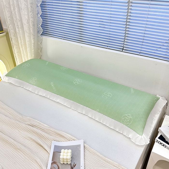 91家纺网 家纺一手货源 找家纺 雨彤家纺 2025新款冰豆豆蕾丝花边双人长枕套单品枕套枕套单件 山茶花-绿