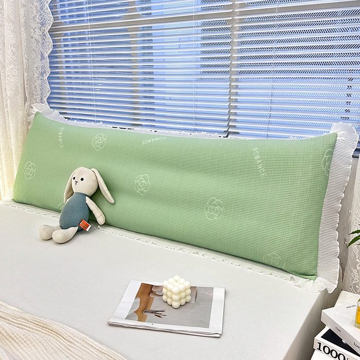 91家纺网 家纺一手货源 找家纺 雨彤家纺 2025新款冰豆豆蕾丝花边双人长枕套单品枕套枕套单件 山茶花-绿