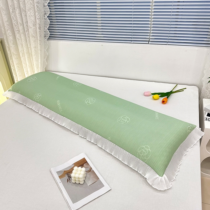 91家纺网 家纺一手货源 找家纺 雨彤家纺 2025新款冰豆豆蕾丝花边双人长枕套单品枕套枕套单件 山茶花-绿