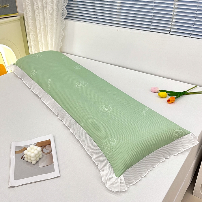 91家纺网 家纺一手货源 找家纺 雨彤家纺 2025新款冰豆豆蕾丝花边双人长枕套单品枕套枕套单件 山茶花-绿