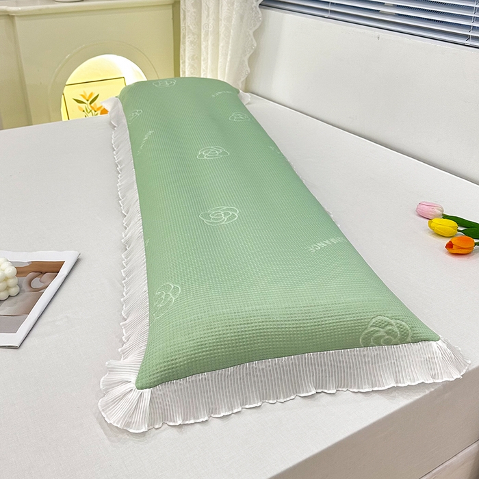 91家纺网 家纺一手货源 找家纺 雨彤家纺 2025新款冰豆豆蕾丝花边双人长枕套单品枕套枕套单件 山茶花-绿