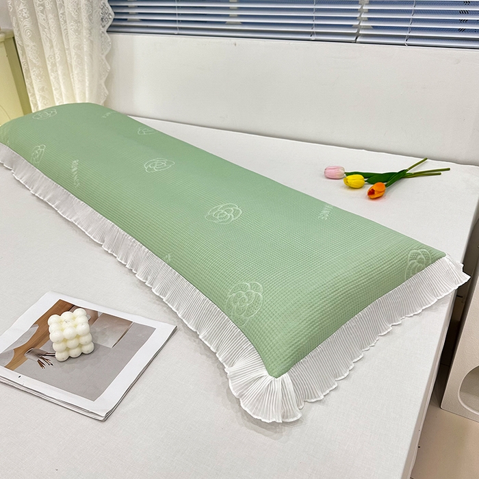 91家纺网 家纺一手货源 找家纺 雨彤家纺 2025新款冰豆豆蕾丝花边双人长枕套单品枕套枕套单件 山茶花-绿