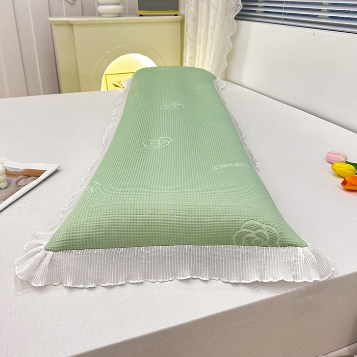 91家纺网 家纺一手货源 找家纺 雨彤家纺 2025新款冰豆豆蕾丝花边双人长枕套单品枕套枕套单件 山茶花-绿