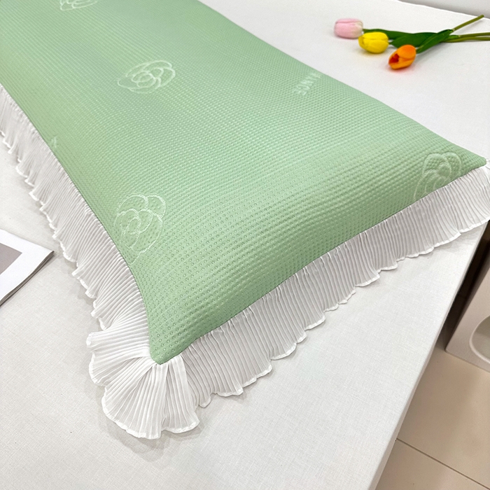 91家纺网 家纺一手货源 找家纺 雨彤家纺 2025新款冰豆豆蕾丝花边双人长枕套单品枕套枕套单件 山茶花-绿