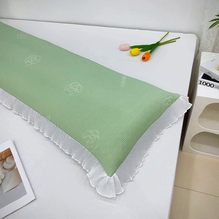 91家纺网 家纺一手货源 找家纺 雨彤家纺 2025新款冰豆豆蕾丝花边双人长枕套单品枕套枕套单件 山茶花-绿