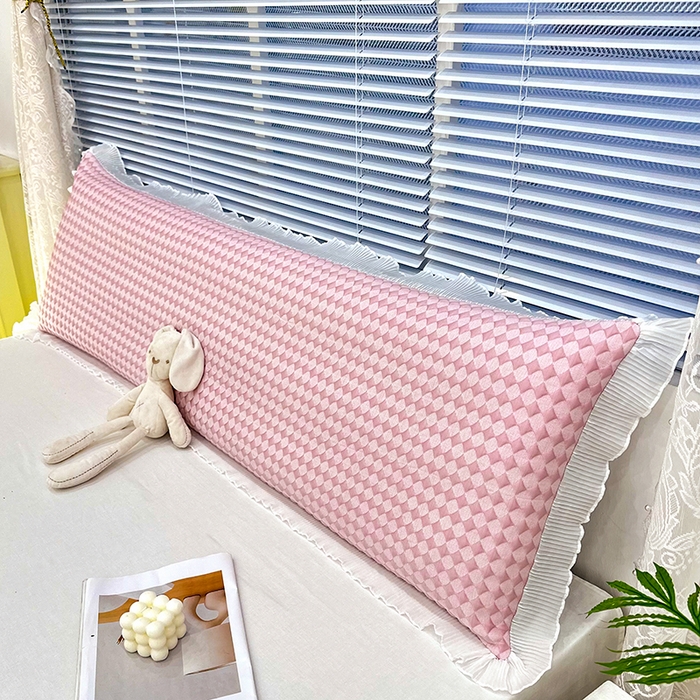 雨彤家纺 2025新款冰豆豆蕾丝花边双人长枕套单品枕套枕套单件 小菱形-粉