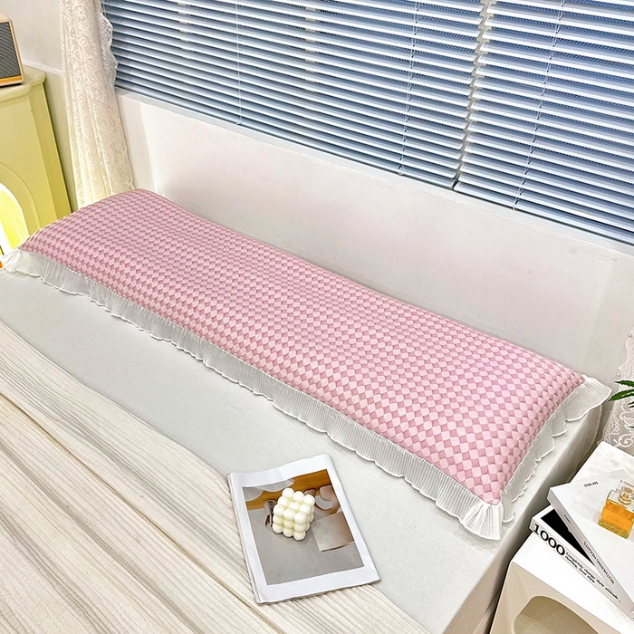 91家纺网 家纺一手货源 找家纺 雨彤家纺 2025新款冰豆豆蕾丝花边双人长枕套单品枕套枕套单件 小菱形-粉