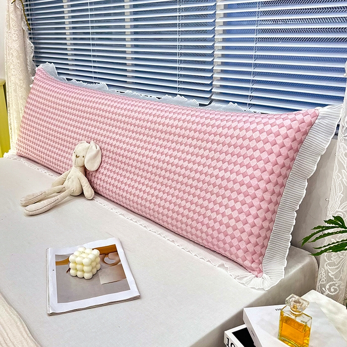 91家纺网 家纺一手货源 找家纺 雨彤家纺 2025新款冰豆豆蕾丝花边双人长枕套单品枕套枕套单件 小菱形-粉