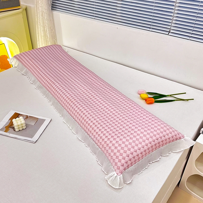 91家纺网 家纺一手货源 找家纺 雨彤家纺 2025新款冰豆豆蕾丝花边双人长枕套单品枕套枕套单件 小菱形-粉