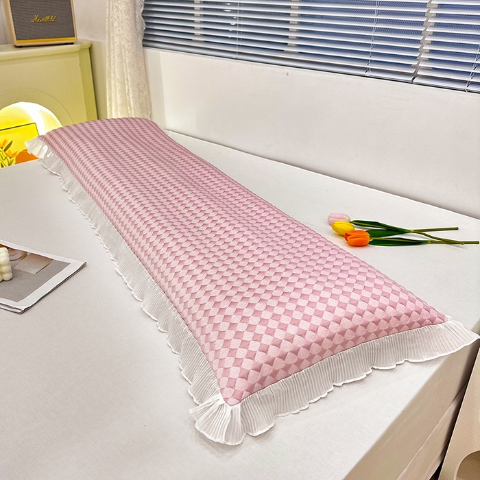 91家纺网 家纺一手货源 找家纺 雨彤家纺 2025新款冰豆豆蕾丝花边双人长枕套单品枕套枕套单件 小菱形-粉