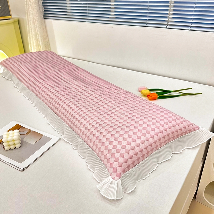 91家纺网 家纺一手货源 找家纺 雨彤家纺 2025新款冰豆豆蕾丝花边双人长枕套单品枕套枕套单件 小菱形-粉