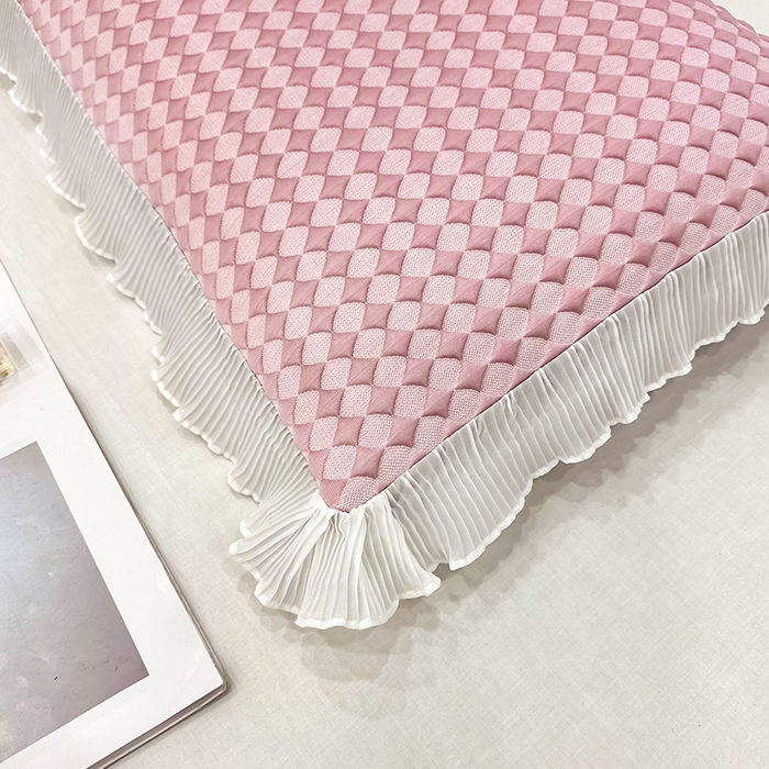 91家纺网 家纺一手货源 找家纺 雨彤家纺 2025新款冰豆豆蕾丝花边双人长枕套单品枕套枕套单件 小菱形-粉