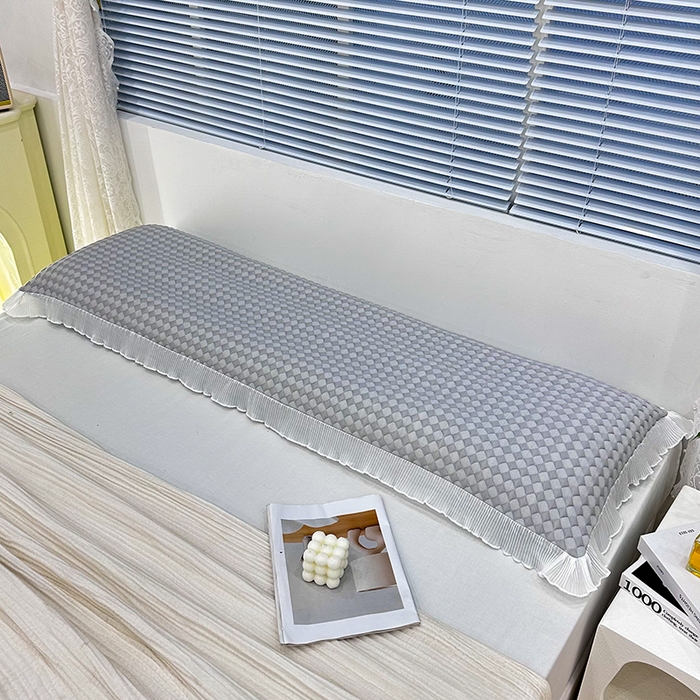 91家纺网 家纺一手货源 找家纺 雨彤家纺 2025新款冰豆豆蕾丝花边双人长枕套单品枕套枕套单件 小菱形-灰