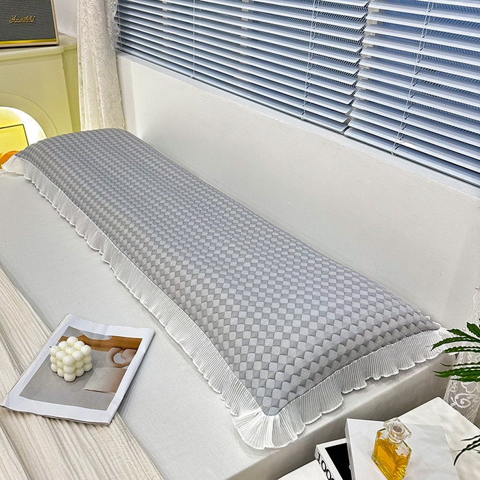 91家纺网 家纺一手货源 找家纺 雨彤家纺 2025新款冰豆豆蕾丝花边双人长枕套单品枕套枕套单件 小菱形-灰