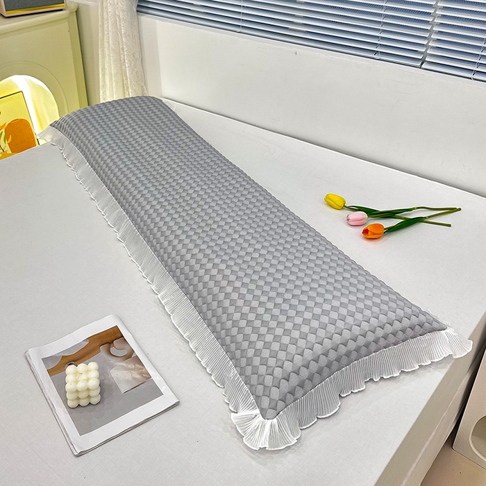 91家纺网 家纺一手货源 找家纺 雨彤家纺 2025新款冰豆豆蕾丝花边双人长枕套单品枕套枕套单件 小菱形-灰