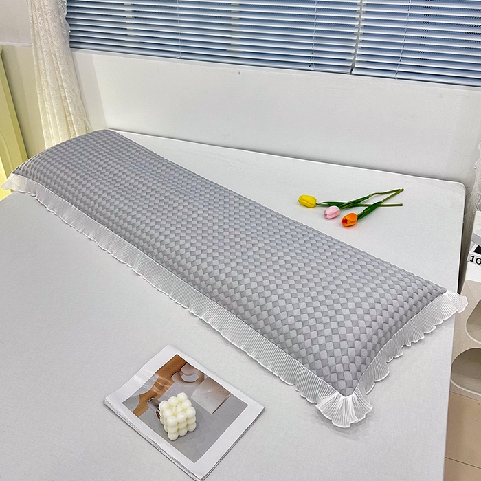91家纺网 家纺一手货源 找家纺 雨彤家纺 2025新款冰豆豆蕾丝花边双人长枕套单品枕套枕套单件 小菱形-灰