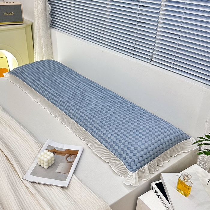 91家纺网 家纺一手货源 找家纺 雨彤家纺 2025新款冰豆豆蕾丝花边双人长枕套单品枕套枕套单件 小菱形-蓝