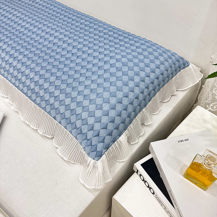91家纺网 家纺一手货源 找家纺 雨彤家纺 2025新款冰豆豆蕾丝花边双人长枕套单品枕套枕套单件 小菱形-蓝