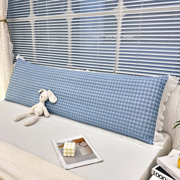 91家纺网 家纺一手货源 找家纺 雨彤家纺 2025新款冰豆豆蕾丝花边双人长枕套单品枕套枕套单件 小菱形-蓝