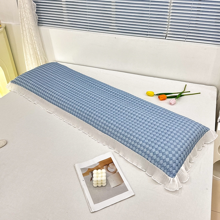 91家纺网 家纺一手货源 找家纺 雨彤家纺 2025新款冰豆豆蕾丝花边双人长枕套单品枕套枕套单件 小菱形-蓝