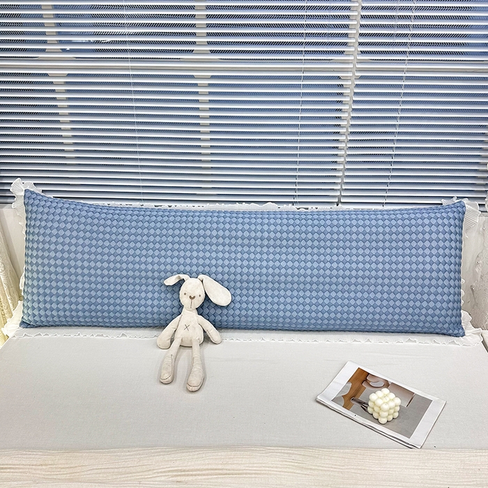 91家纺网 家纺一手货源 找家纺 雨彤家纺 2025新款冰豆豆蕾丝花边双人长枕套单品枕套枕套单件 小菱形-蓝