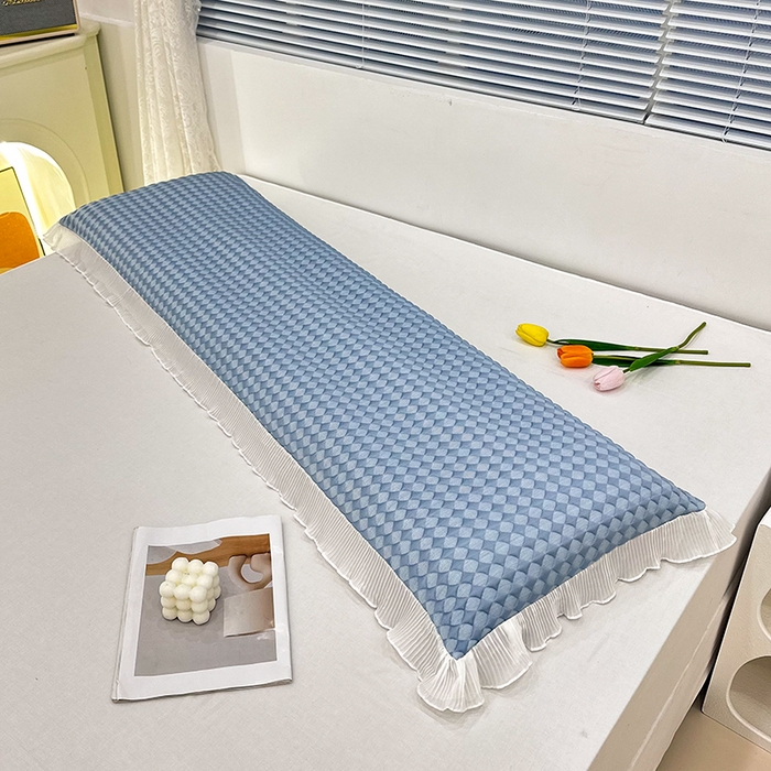 91家纺网 家纺一手货源 找家纺 雨彤家纺 2025新款冰豆豆蕾丝花边双人长枕套单品枕套枕套单件 小菱形-蓝