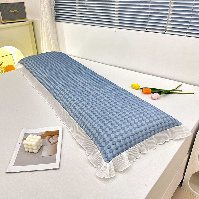 91家纺网 家纺一手货源 找家纺 雨彤家纺 2025新款冰豆豆蕾丝花边双人长枕套单品枕套枕套单件 小菱形-蓝