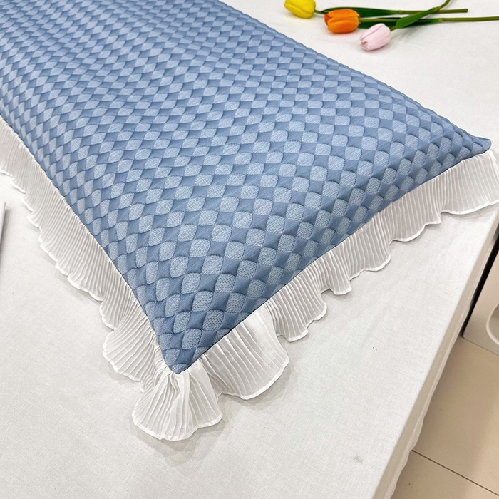 91家纺网 家纺一手货源 找家纺 雨彤家纺 2025新款冰豆豆蕾丝花边双人长枕套单品枕套枕套单件 小菱形-蓝