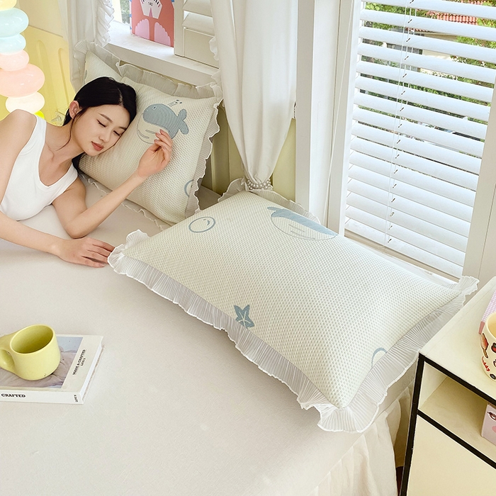 91家纺网 家纺一手货源 找家纺 （总）雨彤家纺 2025新款冰豆豆蕾丝花边单人枕套单品枕套枕套单件