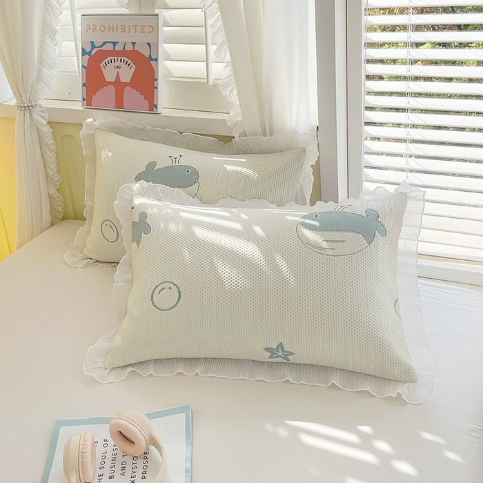 雨彤家纺 2025新款冰豆豆蕾丝花边单人枕套单品枕套枕套单件 小鲸鱼-蓝