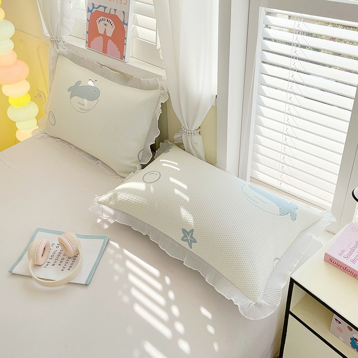 91家纺网 家纺一手货源 找家纺 雨彤家纺 2025新款冰豆豆蕾丝花边单人枕套单品枕套枕套单件 小鲸鱼-蓝