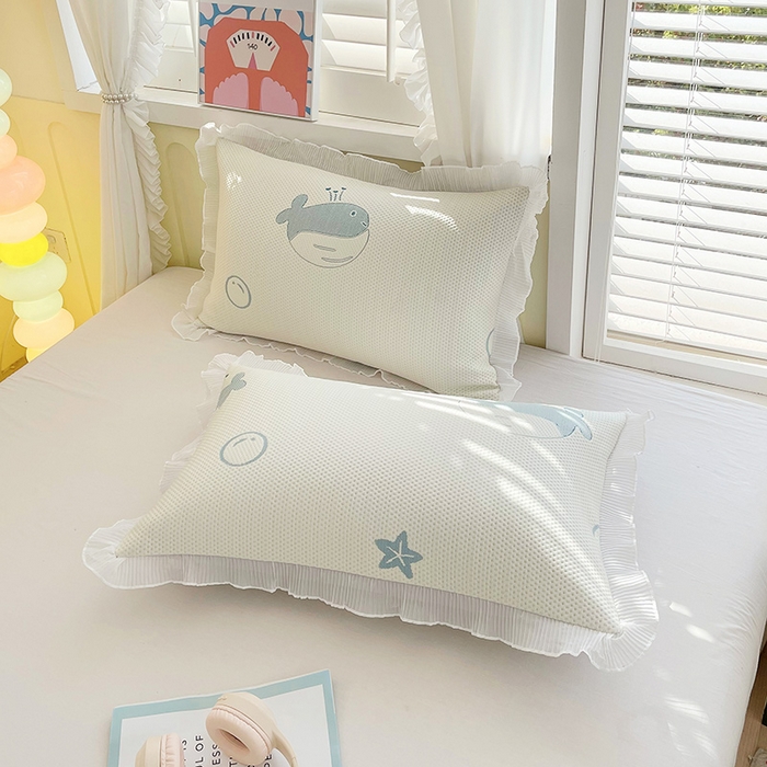 91家纺网 家纺一手货源 找家纺 雨彤家纺 2025新款冰豆豆蕾丝花边单人枕套单品枕套枕套单件 小鲸鱼-蓝