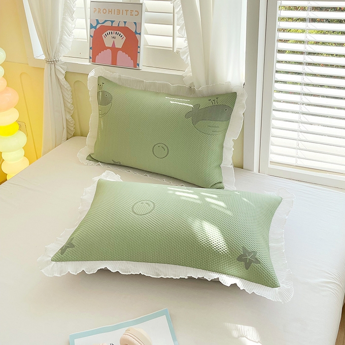 91家纺网 家纺一手货源 找家纺 雨彤家纺 2025新款冰豆豆蕾丝花边单人枕套单品枕套枕套单件 小鲸鱼-橄榄绿